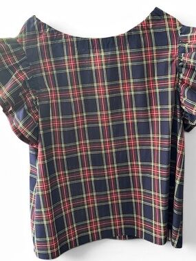 Entro Bow-Back Top in Navy and Red Tartan Plaid